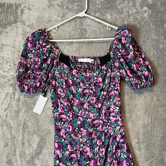 ASTR The Label Floral Square‎ Neck Slit Front Midi Dress Size Small New - Picture 2 of 10